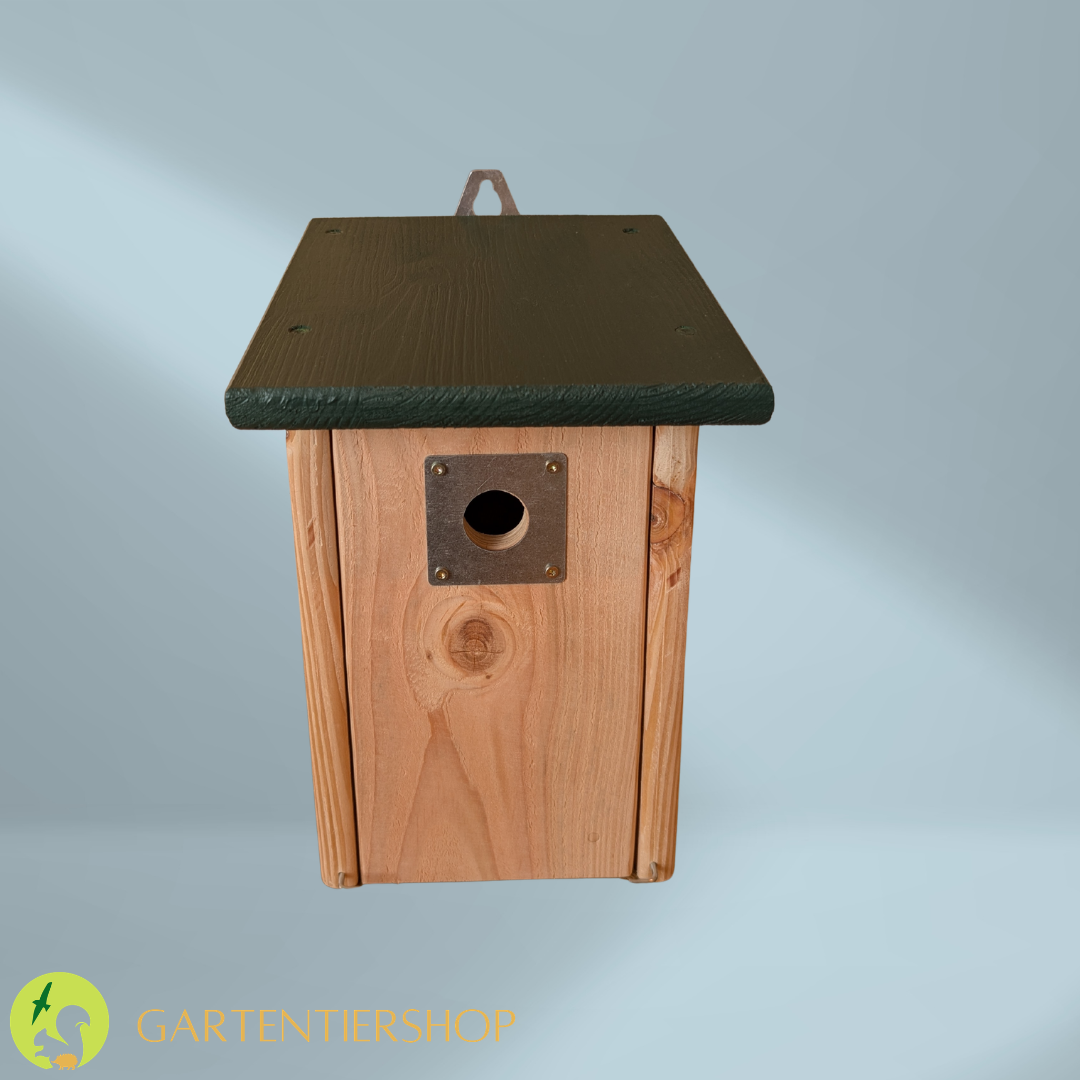 Meisenkasten 28mm (mit Spechtschutzblech) Für kleine Meisenarten wie Blau-, Tannen-, Sumpf- oder Haubenmeise