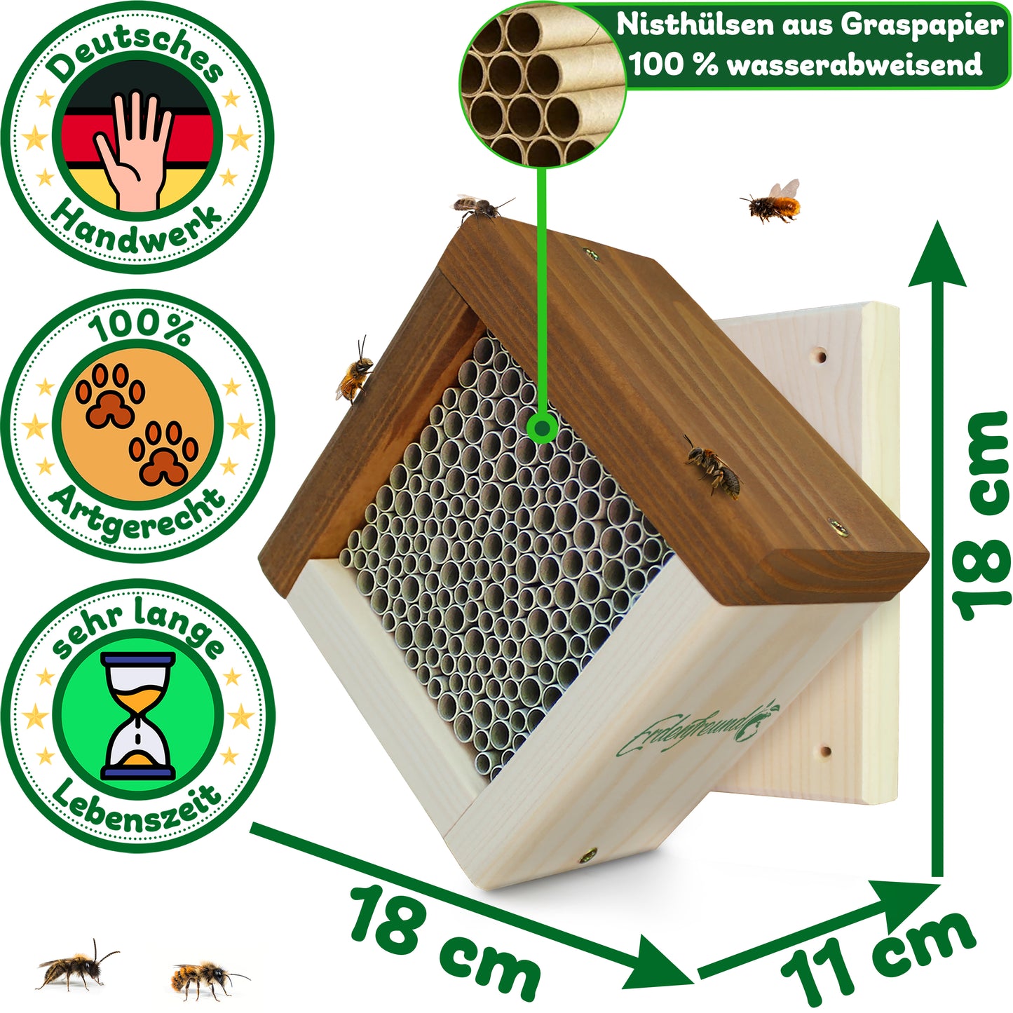 Wildbienenhotel mit Wandhalterung