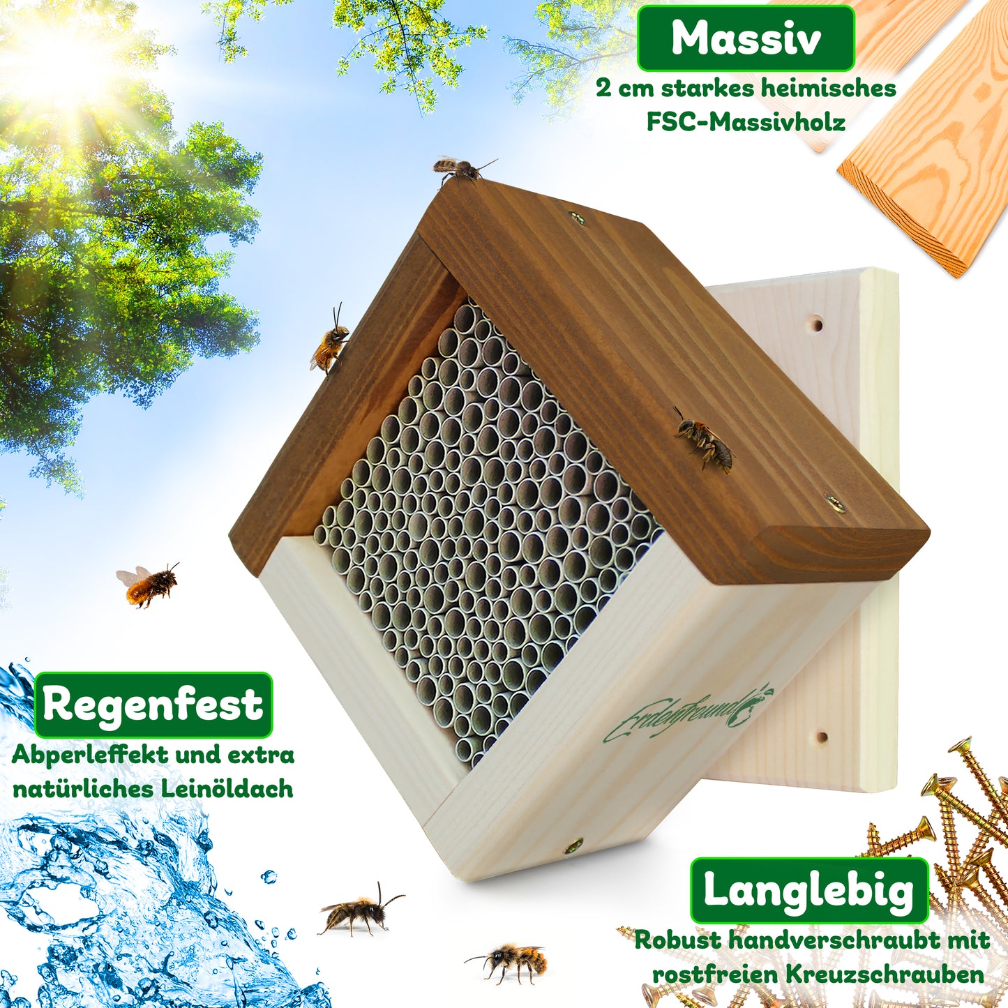 Wildbienenhotel mit Wandhalterung